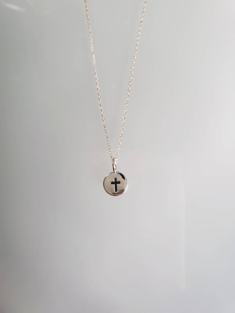 Tiny Sterling Cross Necklace Sterling Silver Cross Necklace | Etsy