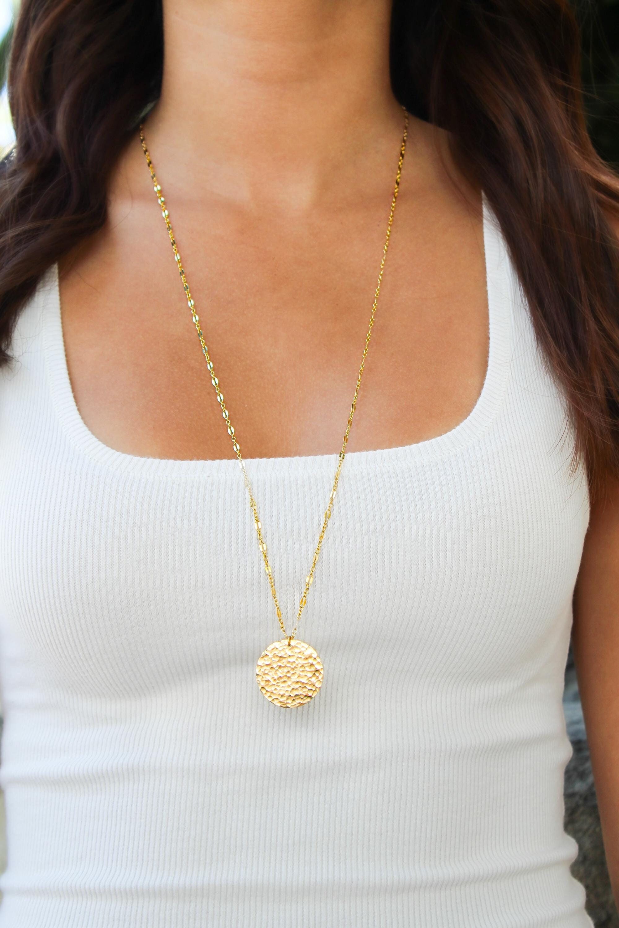Large Hammered Circle Necklace, Gold, Silver, Long, Layering Necklace, 14k Gold Fill, Sterling Silver, Minimalist Necklace, Layered, Long