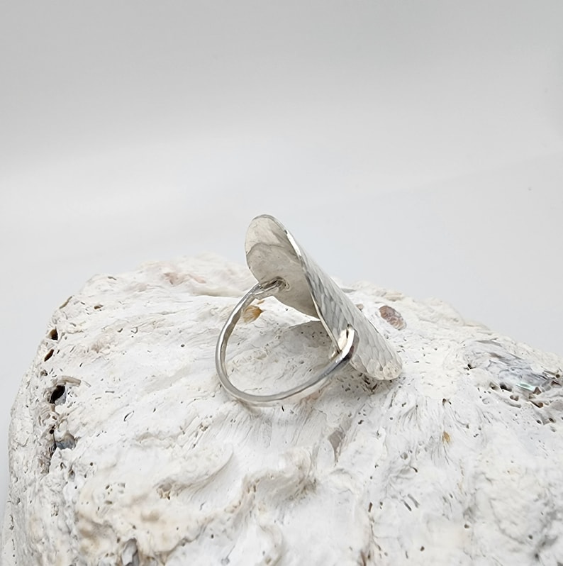 Silver Hammered Shield Ring, Sterling Silver, Ring, Hammered, Simple, Oval Ring, Sterling Silver, Chunky, Statement Ring, Silver Ring, Ring image 5