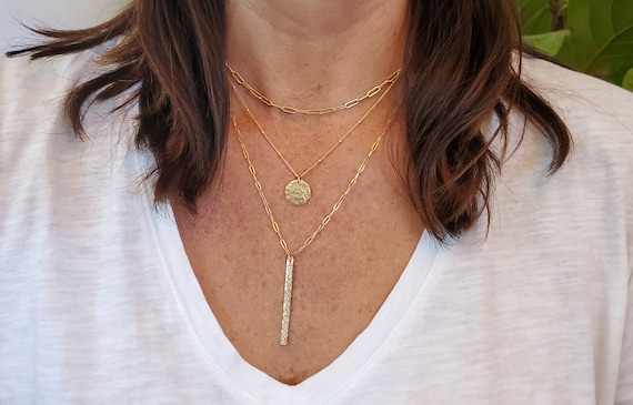 3 Gold Chain Layering Necklaces in One Necklace. Plain Gold Chain