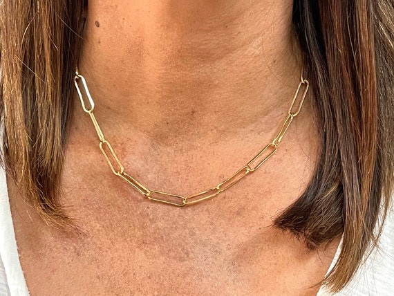 Buy Gold Chunky Paperclip Chain Necklace, Oversized Link Chain Choker,  Adjustable Length Online in India - Etsy