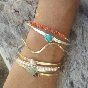 Gemstone Bracelet, Carnelian, Stacking Bangle, Sterling Silver, 14K Gold Fill, Hammered bangle, Gold Bangle, Silver Bangle