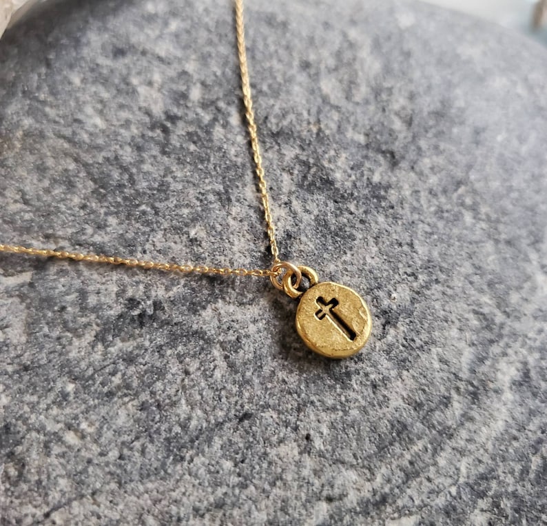 Gold Cross Necklace, Cross Necklace, Tiny Cross Pendant, Gold Cross, Tiny gold cross, Cross pendant, Gold Cross Necklace, Dainty, Delicate image 4