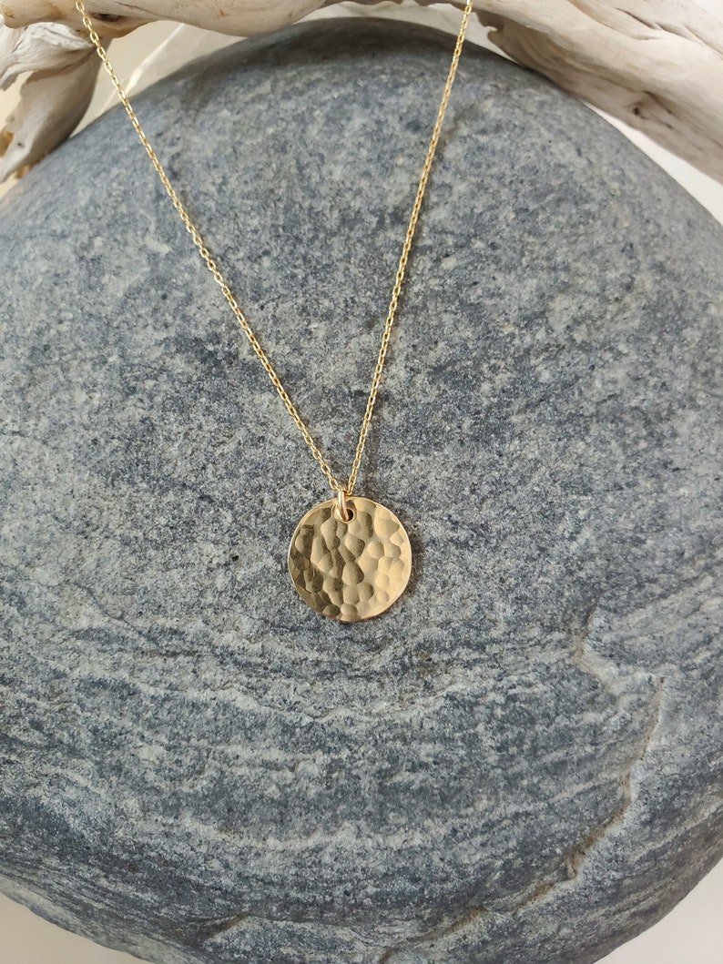Small Hammered Circle Necklace, Gold Circle Necklace, Layering Necklace, 14k Gold Fill, Dainty, Gold Circle, Coin, Circle Necklace, Tiny image 5