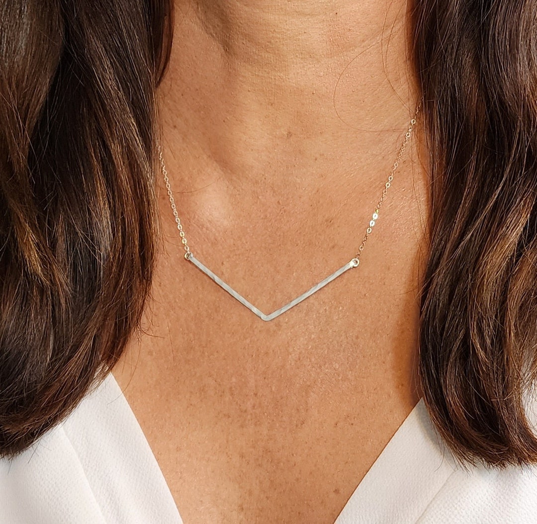 Large Hammered Bar Necklace, Sterling Silver, 14k Gold Filled, Bar