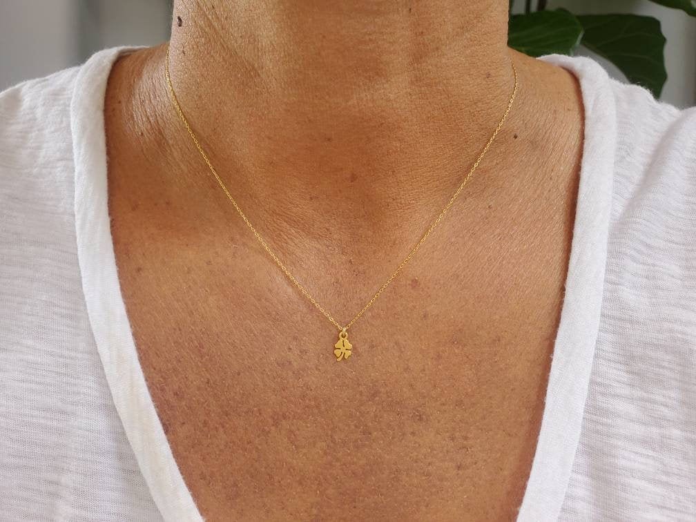 14K Gold Plated Three Four Leaf Clover Necklace Sterling Silver | JewelryEva