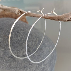 Thin Hoop Earrings, Hoop Earrings, Lightweight, Hammered Hoop Earrings, Hammered Earrings, Sterling Silver, or, Gold, Small, Medium, Large image 1