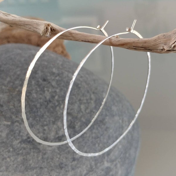 Thin Hoop Earrings, Hoop Earrings, Lightweight, Hammered Hoop Earrings, Hammered Earrings, Sterling Silver, or, Gold, Small, Medium, Large