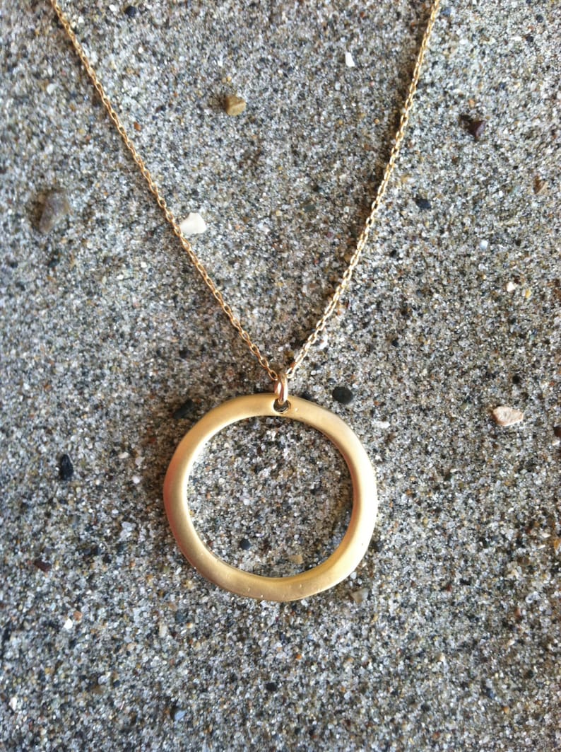 Gold Necklace, Circle Pendant, Matte Gold Plated Circle Pendant, Circle Charm Necklace, Gold Circle Necklace image 4