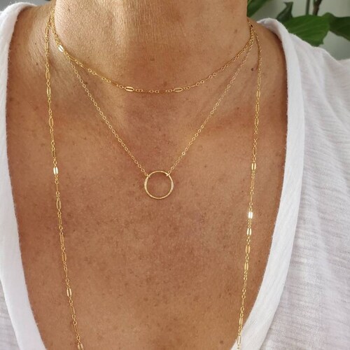 Small Gold Necklace Gold Circle Everyday Necklace Layering Etsy