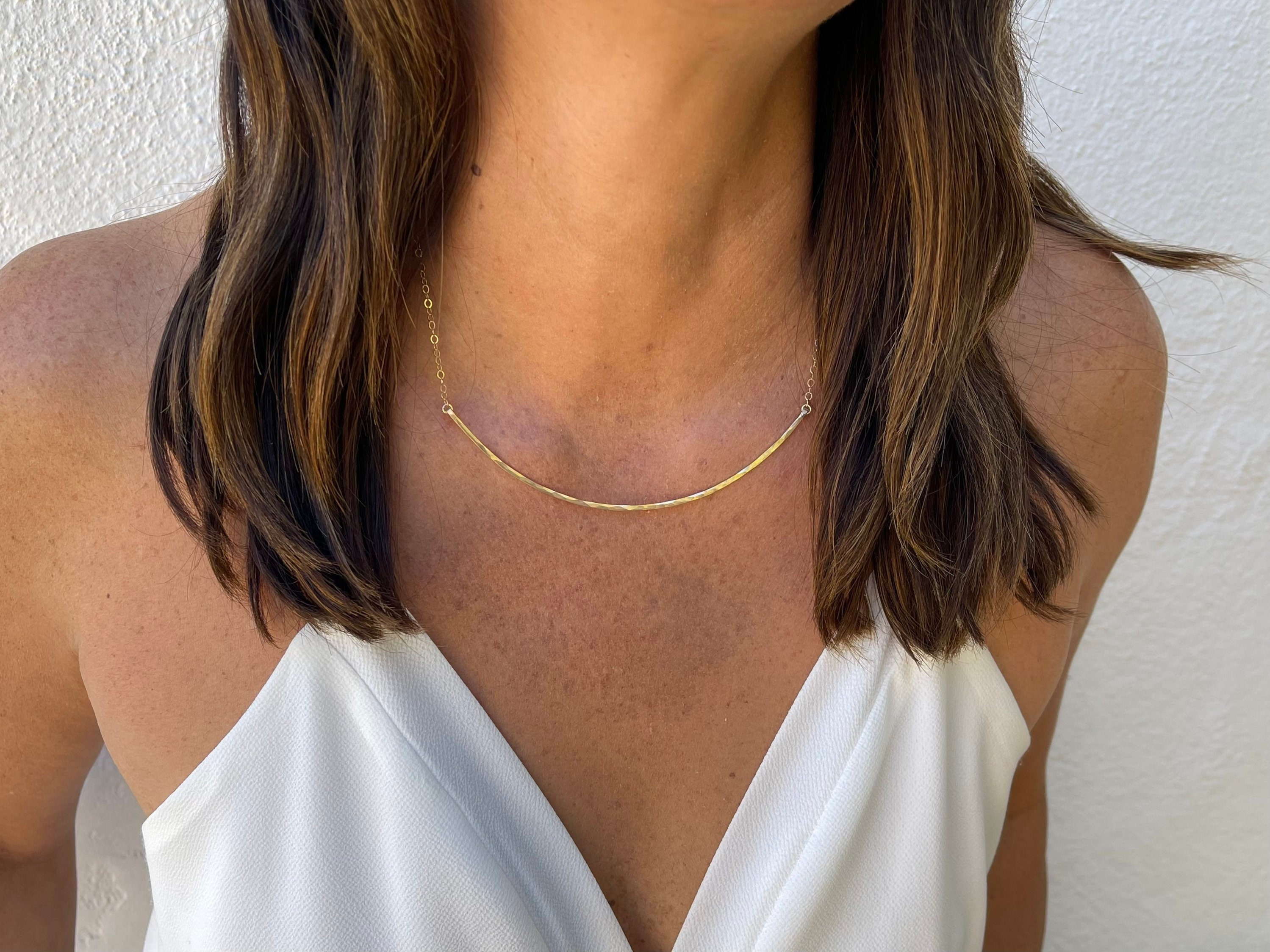 Extra Large Hammered Bar Necklace 14k 