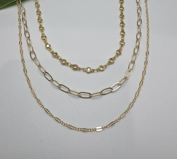 Gelaagde kettingset, set van 3, 14k gold filled, zirkonia, ketting, paperclip, drievoudig, ketting, goud, zilver, set, lang, gelaagd, minimalistisch - België