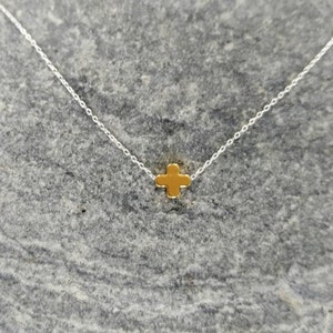 Tiny Gold Fill Cross Necklace, Tiny Cross Pendant, Gold Cross, Sterling Silver Chain, Dainty, Gold Necklace, Gold Fill, Sterling Silver
