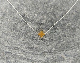 Tiny Gold Fill Cross Necklace, Tiny Cross Pendant, Gold Cross, Sterling Silver Chain, Dainty, Gold Necklace, Gold Fill, Sterling Silver