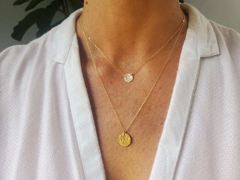 Small Hammered Circle Necklace, Gold Circle Necklace, Layering Necklace, 14k Gold Fill, Dainty, Gold Circle, Coin, Circle Necklace, Tiny image 9