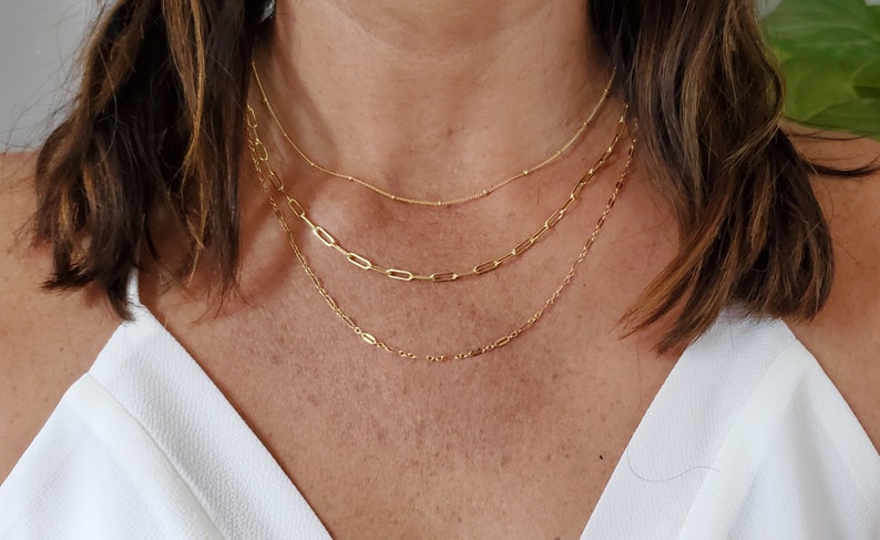 Layered Necklace Set, Set of 3, 14k Gold Filled, Sterling Silver, Minimalist, Paperclip, Chain, Set, Layered Necklace, Dainty, Minimalist image 1