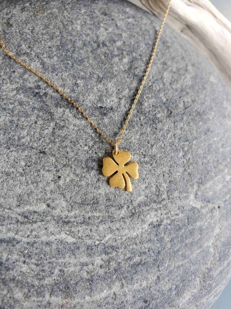 14K Gold Plated Three Four Leaf Clover Necklace Sterling Silver | JewelryEva