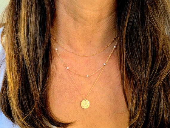 Ldurian Layered Necklace Set For Women - 14K Gold Plated Dainty Chokers - Adjustable Long Multi-Layer Chain Set