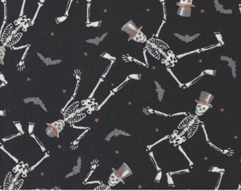 Ghostly Greetings by Deb Strain for Moda Fabrics,  Skeletons, 5604214, Midnight Black