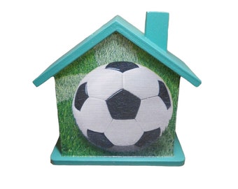 Tirelire maison avec ballon de football personnalisé de différentes tailles