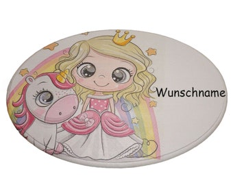 Door sign oval princess with unicorn personalized with names made of wood