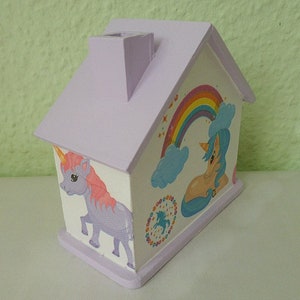 Spardose Haus mit Einhorn für Kinder mit Namen 10x10x5cm Bild 3