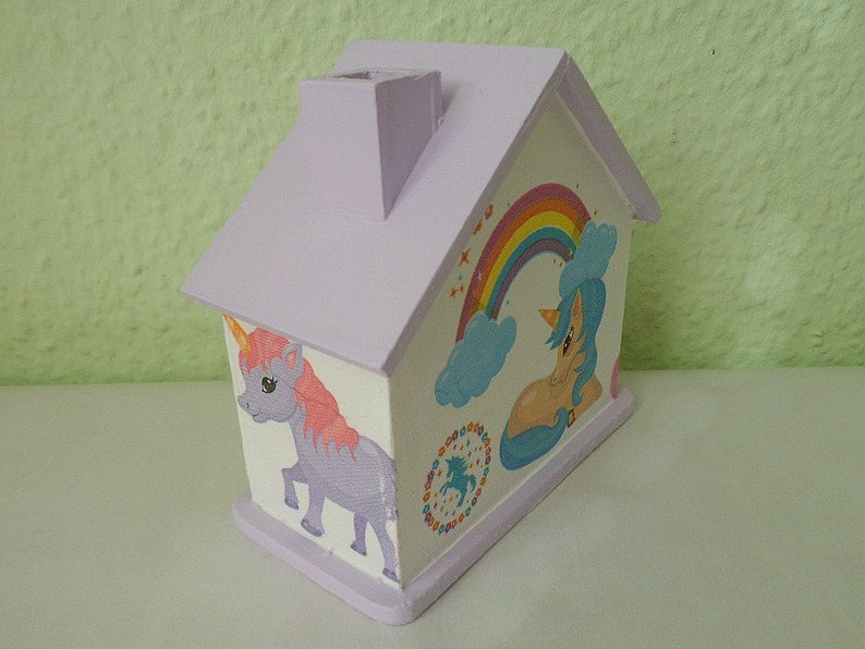 Spardose Haus mit Einhorn für Kinder mit Namen 10x10x5cm Bild 3