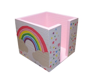 Zettelbox aus Holz Regenbogen