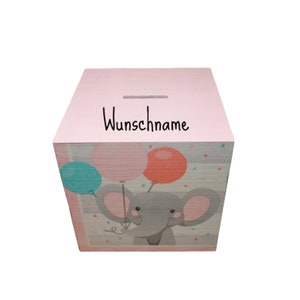 Hucha elefante rosa personalizada para niños 12 x 12 x 12 cm