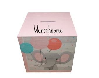 Spardose Elefant rosa personalisiert für Kinder 12 x 12 x 12cm