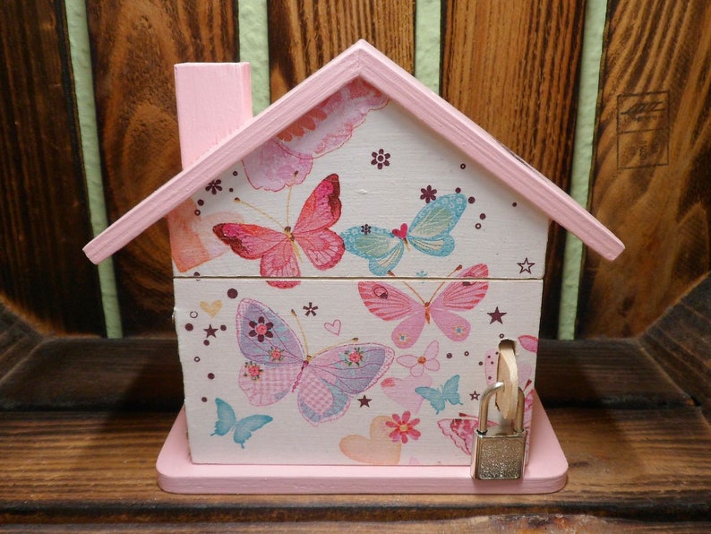 Tirelire maison personnalisée avec papillons 15 x 8 x 14,5 cm image 5