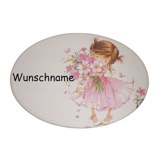 Türschild oval Mädchen aus Holz personalisiert