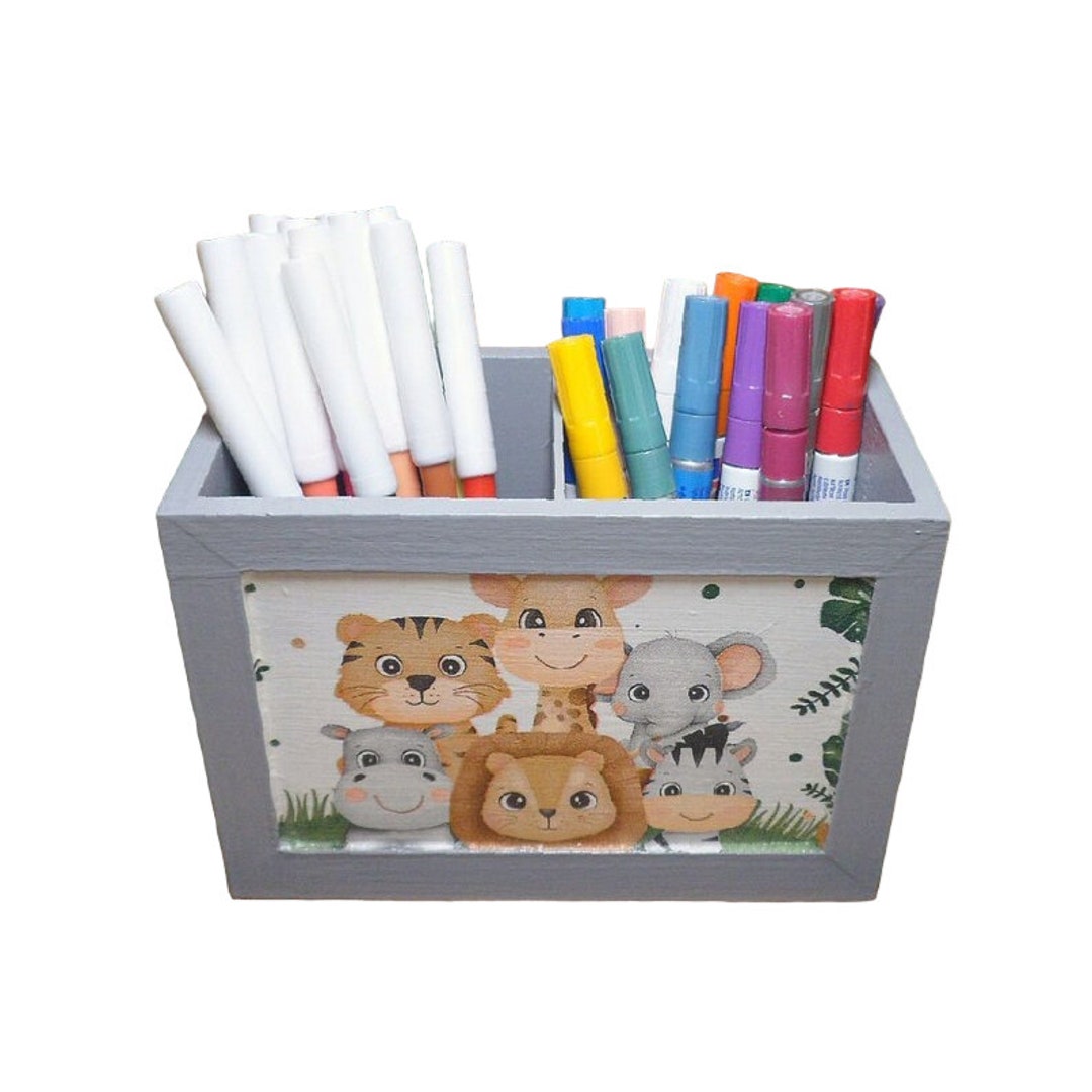 Wooden Pencil Box With Animals Giraffe Monkey Elephant Zebra Lion ...