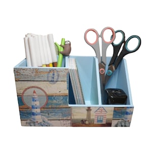 Maritime Lighthouse pencil box made of wood as an organizational aid for the desk