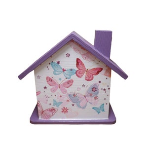 Money box house with butterflies personalized 15 x 8 x 14.5 cm