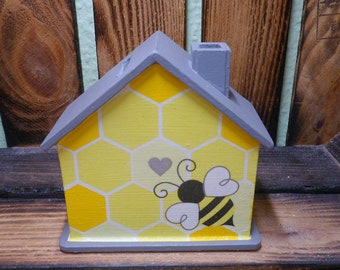 Spardose Haus Biene mit Namen 10x10x5cm
