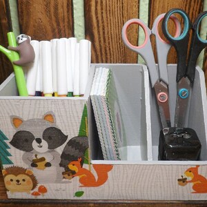 Ensemble de boîtes à crayons, petit coffre en bois renard raton laveur comme aide à l'organisation du bureau image 2