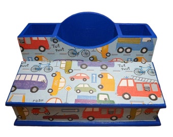 Wooden pencil box with cars for children