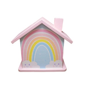 Tirelire House Rainbow personnalisée 15 x 8 x 14,5 cm en bois image 1