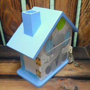 Tirelire maison personnalisée avec éléphant bleu 15 x 8 x 14,5 cm image 5