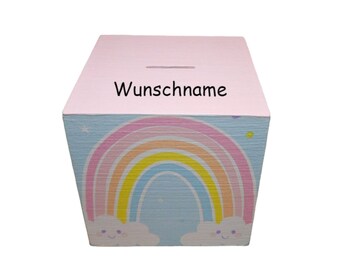 Spardose Regenbogen personalisiert für Kinder 12 x 12 x 12cm