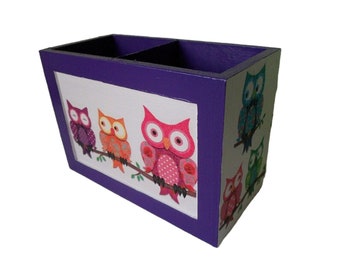 Utensil box pen box owls purple