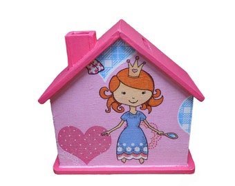 Tirelire House Princess pour enfants avec nom 10x10x5cm