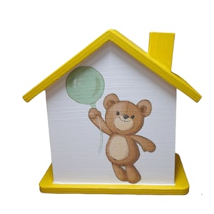 Money box house with bear teddy personalized 15 x 8 x 14.5 cm