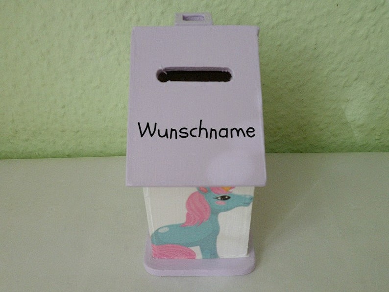 Spardose Haus mit Einhorn für Kinder mit Namen 10x10x5cm Bild 2