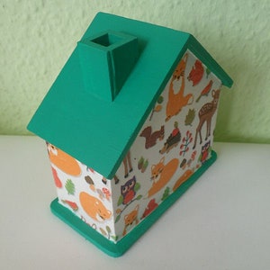 Spardose Animaux forestiers maison avec le nom pour les enfants 10x10x5cm image 3