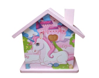 Tirelire maison licorne personnalisée 15 x 8 x 14,5 cm