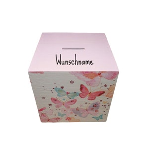 Money box butterflies personalized for children 12 x 12 x 12 cm
