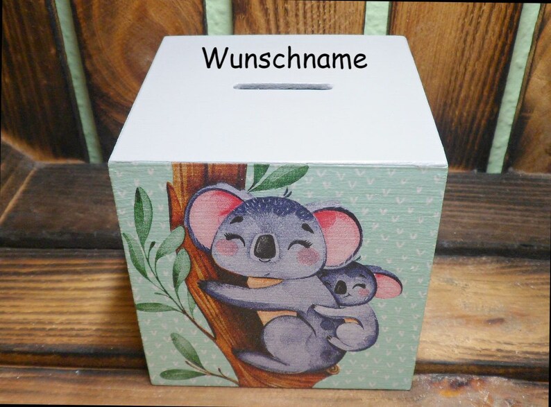 Tirelire cube Koala personnalisée pour enfant 10 x 10 x 10 cm image 2