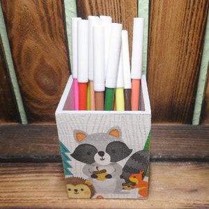 Ensemble de boîtes à crayons, petit coffre en bois renard raton laveur comme aide à l'organisation du bureau image 6